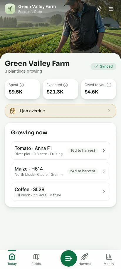 Feedsoft Crop on a phone, showing the day's numbers